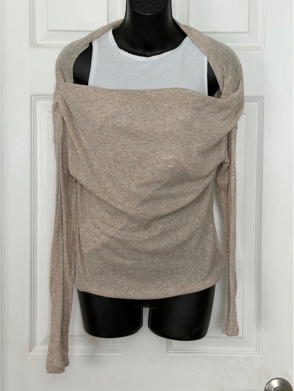 Zara Beige Off Shoulder Long Sleeve Knit Top with attached Tank Top Size L